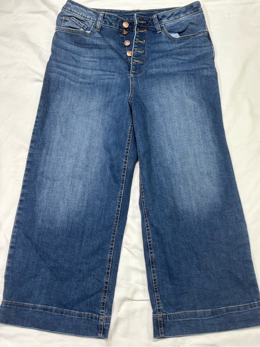 Time and Tru Medium Blue Wide-Leg Button-Front Jeans